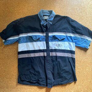 Vintage Colorblock Denim & Black Button-Up Shirt